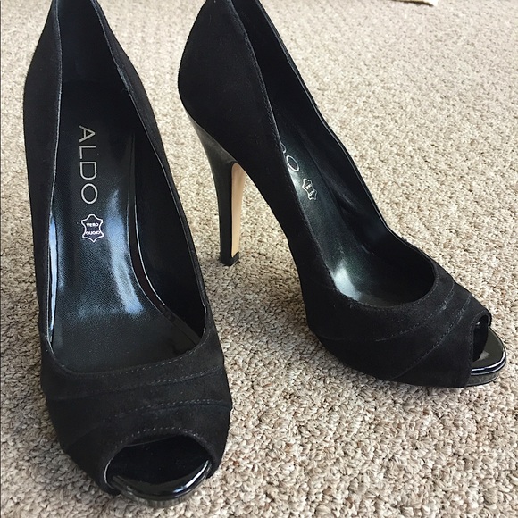 Aldo Black Suede Fororssa peep toe pumps Sz 36 / 6 - Picture 1 of 8